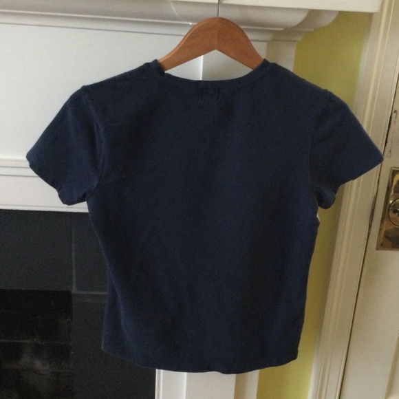 Vintage 90s GAP Striped V-Neck Tee Navy Blue Short Sleeves - Sz Medium - Picture 6 of 7